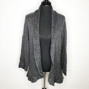 Wooden Ships charcoal gray black mohair wool open front cardigan sweater M/L
